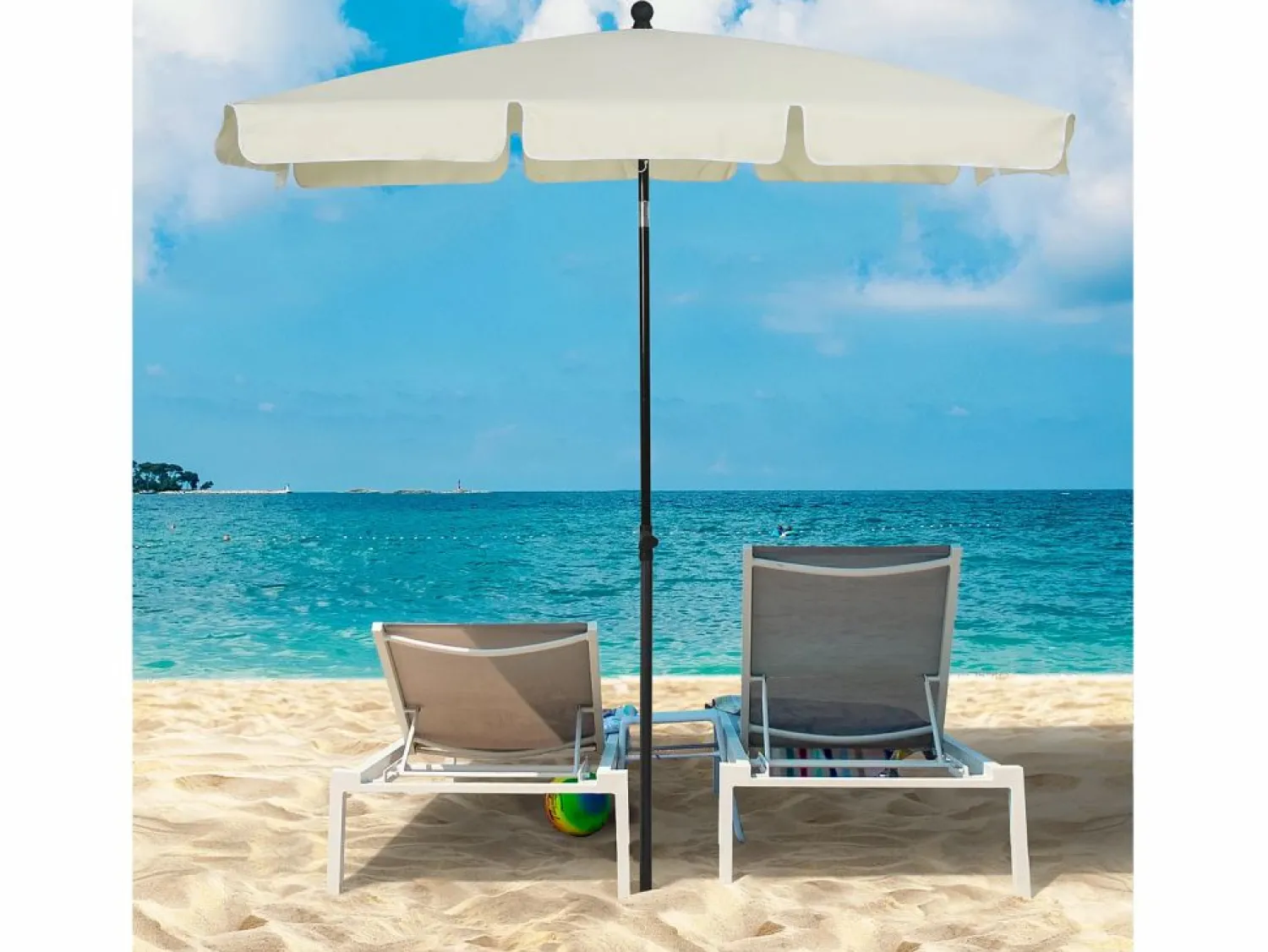 Parasol inclinable, protección UV, aluminio madera, color crema y negro (200x130x245 cm)