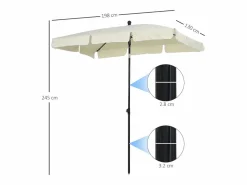 Parasol inclinable, protección UV, aluminio madera, color crema y negro (200x130x245 cm)