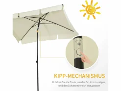 Parasol inclinable, protección UV, aluminio madera, color crema y negro (200x130x245 cm)