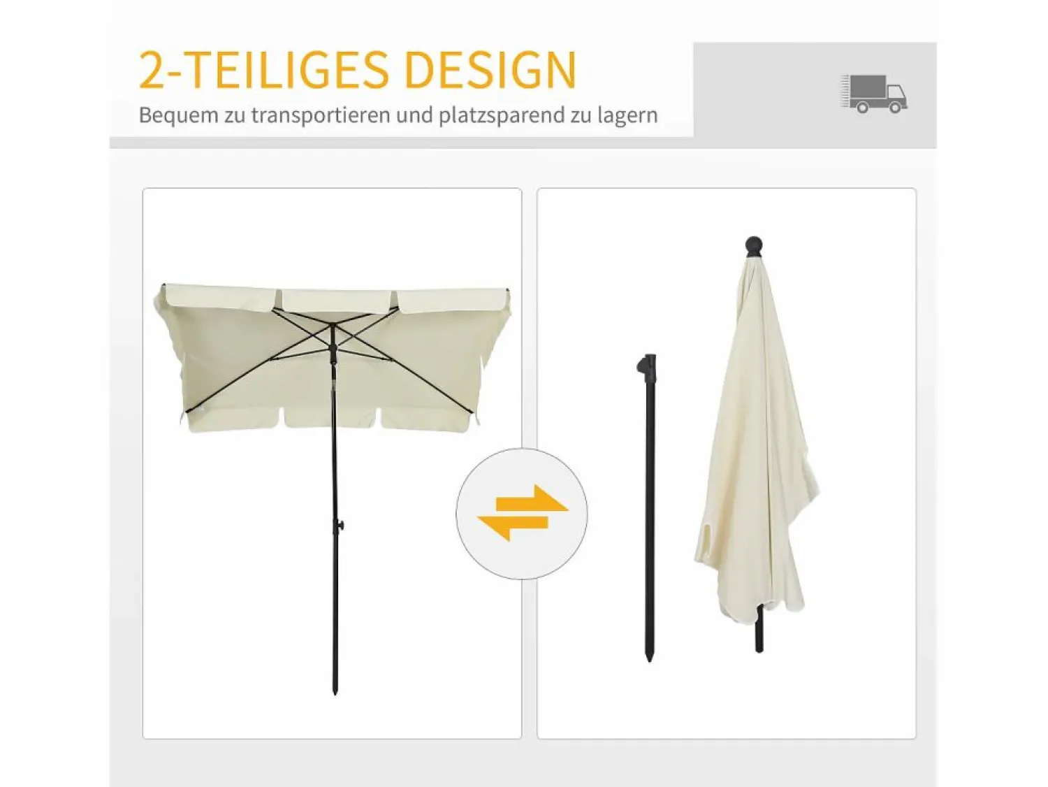 Parasol inclinable, protección UV, aluminio madera, color crema y negro (200x130x245 cm)