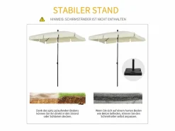 Parasol inclinable, protección UV, aluminio madera, color crema y negro (200x130x245 cm)