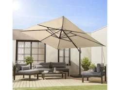 New Sweeek Parasol rectangular excéntrico, 3x4m + placas de lastre 50x50cm Beige