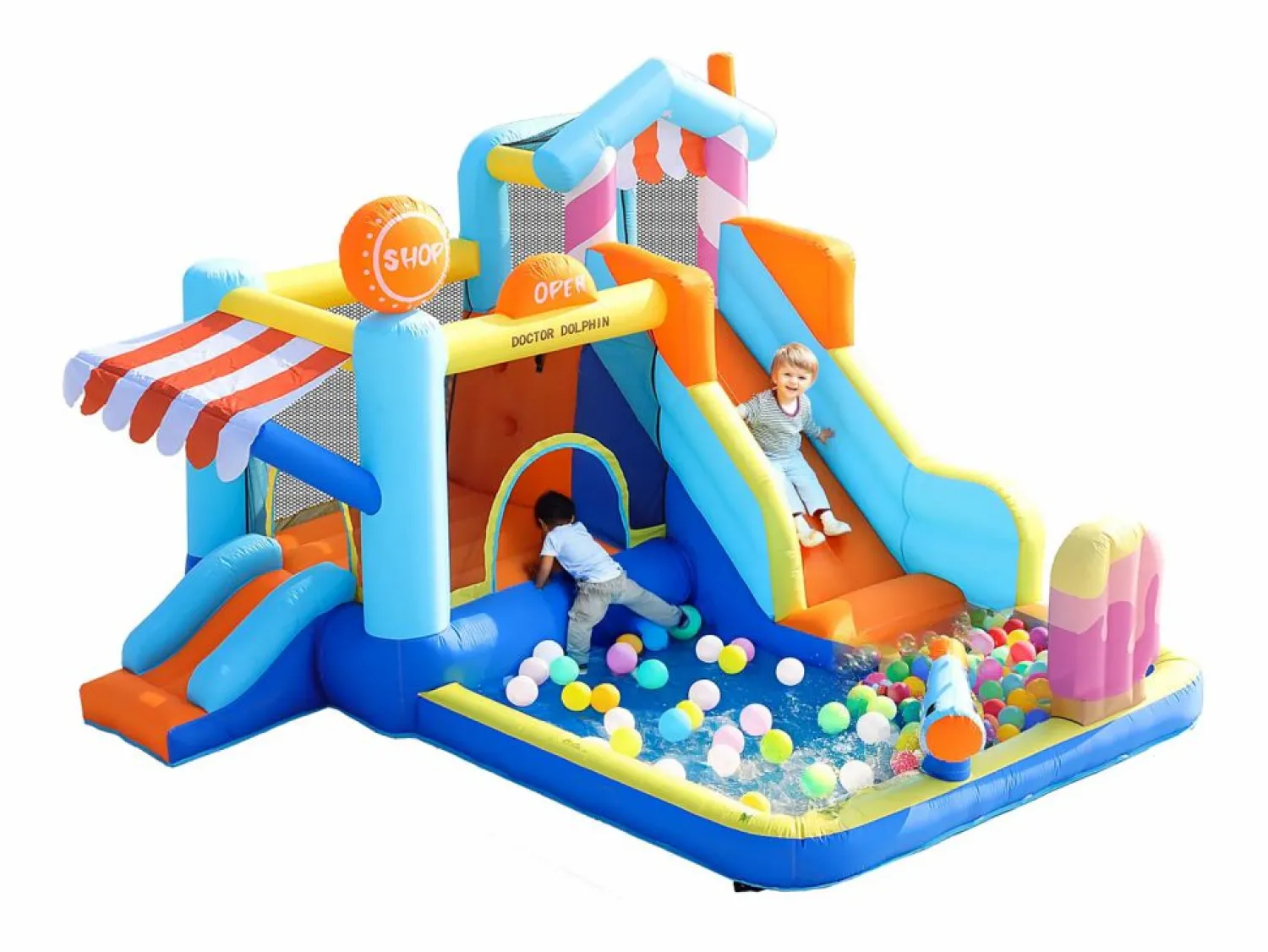 Merax Parque acuático inflable 7 en 1 para niños - 395 x 340 x 236 cm - Oxford - Con ventilador -