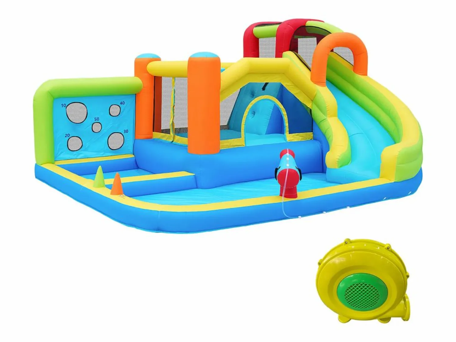 Merax Parque acuático inflable 7 en 1 para niños - 410 x 315 x 203 cm - Oxford - Con ventilador -