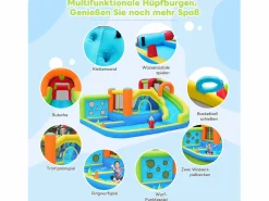 Merax Parque acuático inflable 7 en 1 para niños - 410 x 315 x 203 cm - Oxford - Con ventilador -