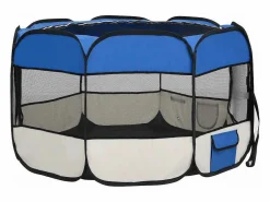 Hot Clicnbuy Parque de perros plegable y bolsa transporte 110x110x58cm Azul