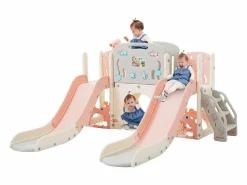 Clearance Merax Parque infantil 8 en 1 - 197 x 167 x 98 cm - Fabricado en HDPE - Con túnel arqueado y estructura de escalada - Rosa