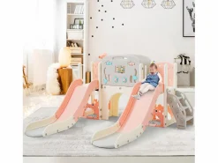 Clearance Merax Parque infantil 8 en 1 - 197 x 167 x 98 cm - Fabricado en HDPE - Con túnel arqueado y estructura de escalada - Rosa