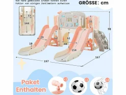 Clearance Merax Parque infantil 8 en 1 - 197 x 167 x 98 cm - Fabricado en HDPE - Con túnel arqueado y estructura de escalada - Rosa
