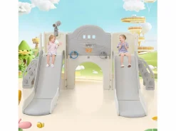 Best Parque infantil 8 en 1 con tobogán, pared de escalada, juego de perforación de agujeros, suelo gris