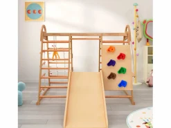 New Parque infantil 7 en 1 con tobogán, columpio y red de escalada, 140 x 120 x 120 cm Tobogán