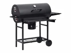 New Parrilla de barril ruedas y estantes acero 115x85x95 cm Barbacoa