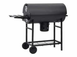 New Parrilla de barril ruedas y estantes acero 115x85x95 cm Barbacoa