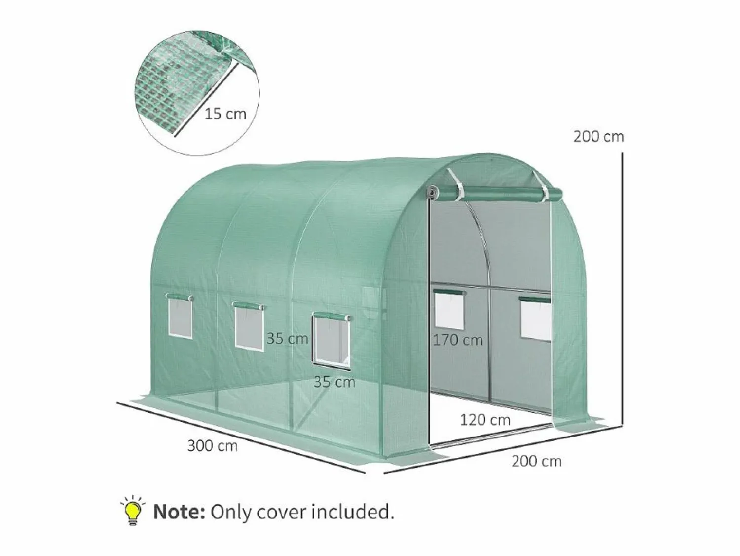 Hot Película de polietileno para túnel de jardín, 6 ventanas, (300x200x200 cm) Verde