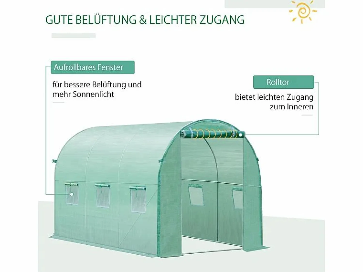 Hot Película de polietileno para túnel de jardín, 6 ventanas, (300x200x200 cm) Verde