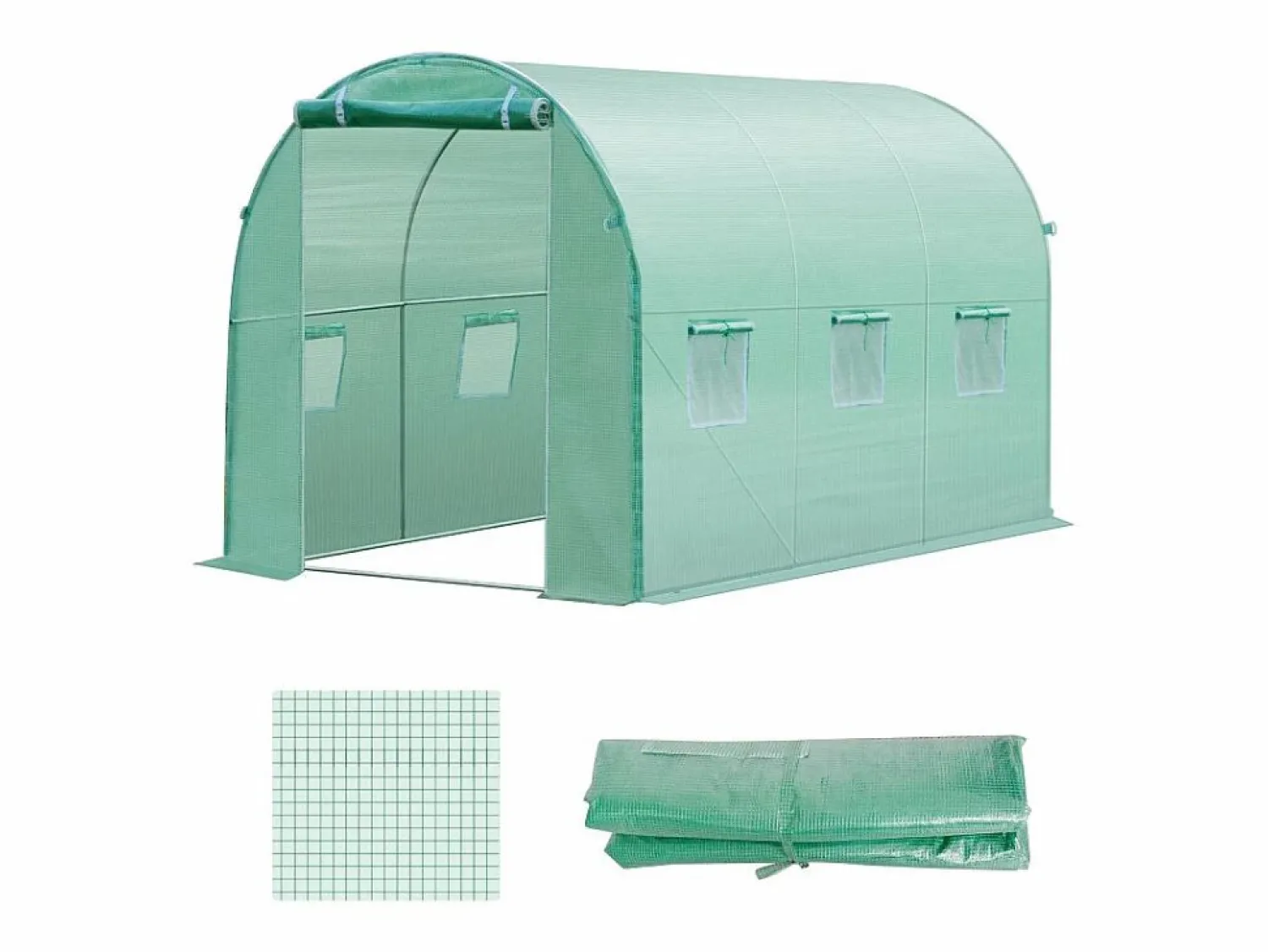 Hot Película de polietileno para túnel de jardín, 6 ventanas, (300x200x200 cm) Verde