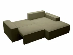Outlet Vente-unique Pequeño sofá rinconera derecha de 3 plazas convertible de pana verde AMELIA Caqui