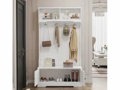 Outlet OKWISH Perchero con 4 ganchos y 2 puertas de almacenamiento – Para recibidores y pasillos Blanco