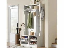 Clearance OKWISH Perchero con 1 puerta, 4 compartimentos abiertos y 6 ganchos Blanco