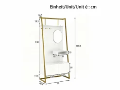 Perchero con espejo - Perchero de 2 puertas con ganchos - Almacenamiento abierto y estructura de metal
