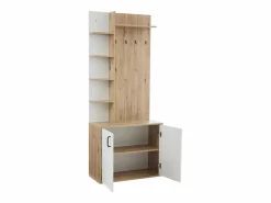 Outlet Perchero blanco y natural con ganchos y estantes de almacenamiento, 2 puertas – Para recibidores y pasillos Armario De Entrada