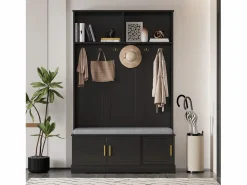 Online Perchero con banco zapatero, 6 ganchos triples, independiente, diseño moderno, aglomerado, (120x40x191 cm) Negro