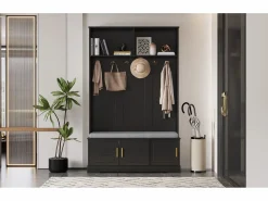 Online Perchero con banco zapatero, 6 ganchos triples, independiente, diseño moderno, aglomerado, (120x40x191 cm) Negro