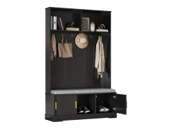 Online Perchero con banco zapatero, 6 ganchos triples, independiente, diseño moderno, aglomerado, (120x40x191 cm) Negro