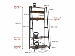 Outlet Perchero con dos estantes Armario de entrada estilo industrial Perchero H182cm Marru00f3n
