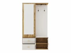 Online OKWISH Perchero con espejo, banco zapatero y barra retráctil para ropa - y natural Blanco