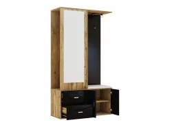 Clearance OKWISH Perchero con espejo, banco zapatero y barra retráctil para ropa - y natural Negro