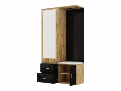 Clearance OKWISH Perchero con espejo, banco zapatero y barra retráctil para ropa - y natural Negro