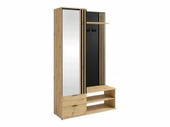 Vente-unique Perchero con espejo y almacenamiento - Natural y Negro - JANAKIA