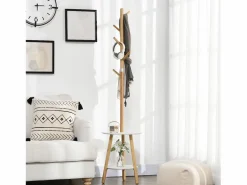 Sale Perchero con mesa auxiliar, madera, blanco y natural (39,5x39,5x171 cm) Perchero