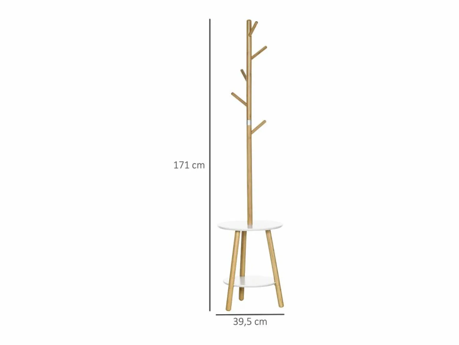 Sale Perchero con mesa auxiliar, madera, blanco y natural (39,5x39,5x171 cm) Perchero