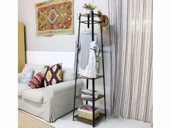 Fativo Perchero con patas diseño loro perchero con 4 estantes perchero macizo perchero 8 ganchos 43x43x180cm