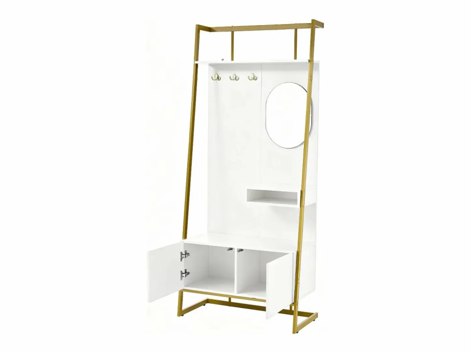 OKWISH Perchero con zapatero de dos puertas, ganchos metálicos y espejo - y dorado