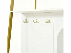 OKWISH Perchero con zapatero de dos puertas, ganchos metálicos y espejo - y dorado