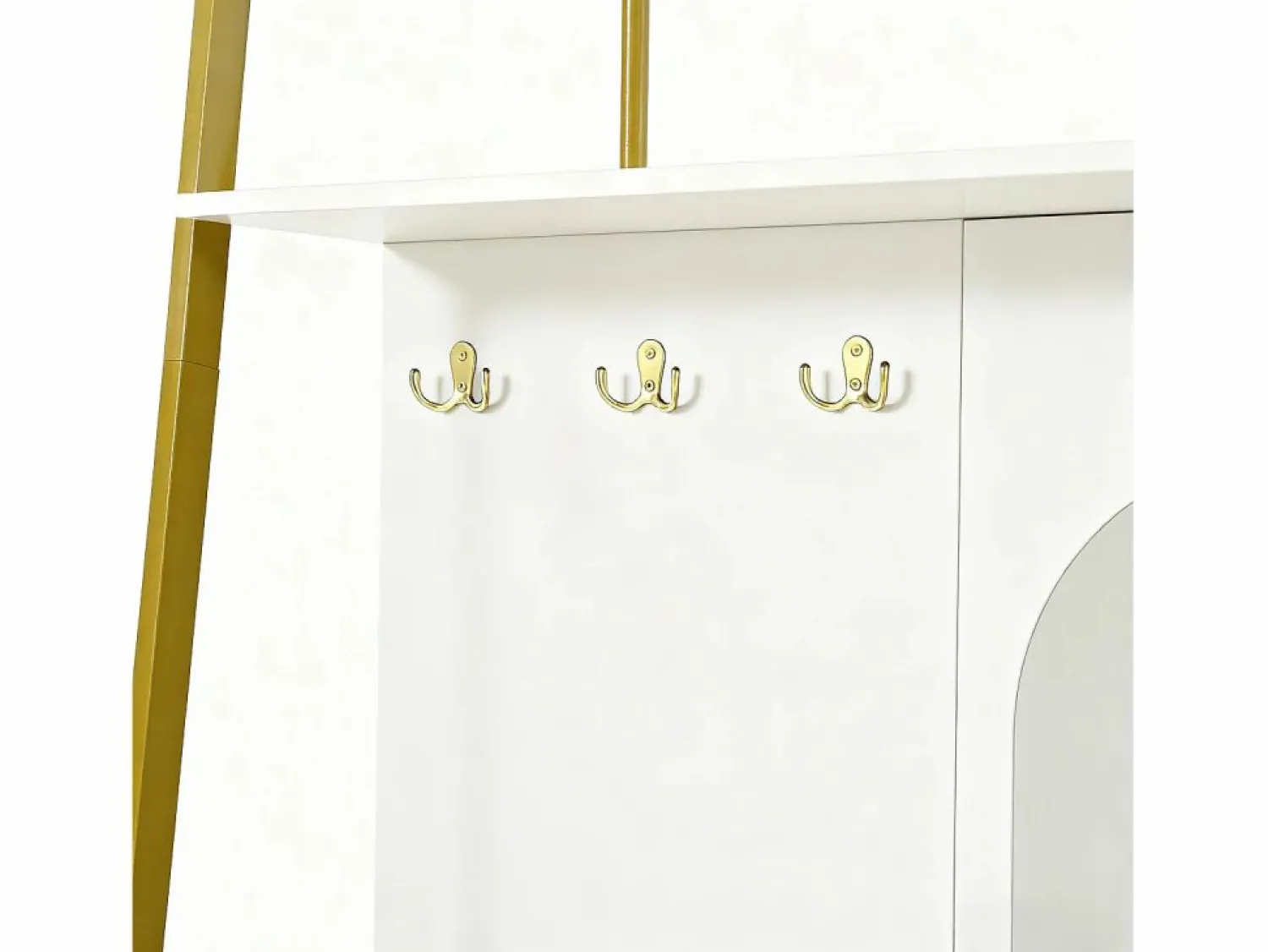 OKWISH Perchero con zapatero de dos puertas, ganchos metálicos y espejo - y dorado