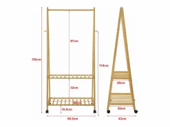 Helloshop26 Perchero de bambú con ruedas 70 x 43 x 152 cm 03_0008146