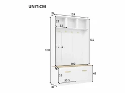 Hauss Spole Perchero de entrada con banco, 4 ganchos y 2 puertas 105×40×180 cm