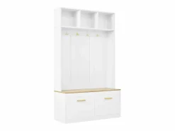 Hauss Spole Perchero de entrada con banco, 4 ganchos y 2 puertas 105×40×180 cm