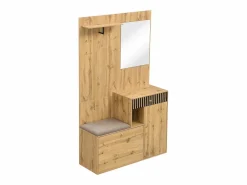 Hot OKWISH Perchero de entrada con banco para zapatos y espejo, espacio de almacenamiento - Natural Color natural claro