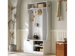 Sale ModernLuxe Perchero de entrada moderno 100x40x185.4cm - con 6 ganchos y 1 puerta - con 4 estantes abiertos - Blanco