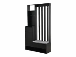New OKWISH Perchero de entrada con banco acolchado, 4 ganchos y espacio de almacenamiento Negro