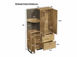 Perchero de madera - Armario de 2 cajones y 3 puertas - Almacenamiento abierto