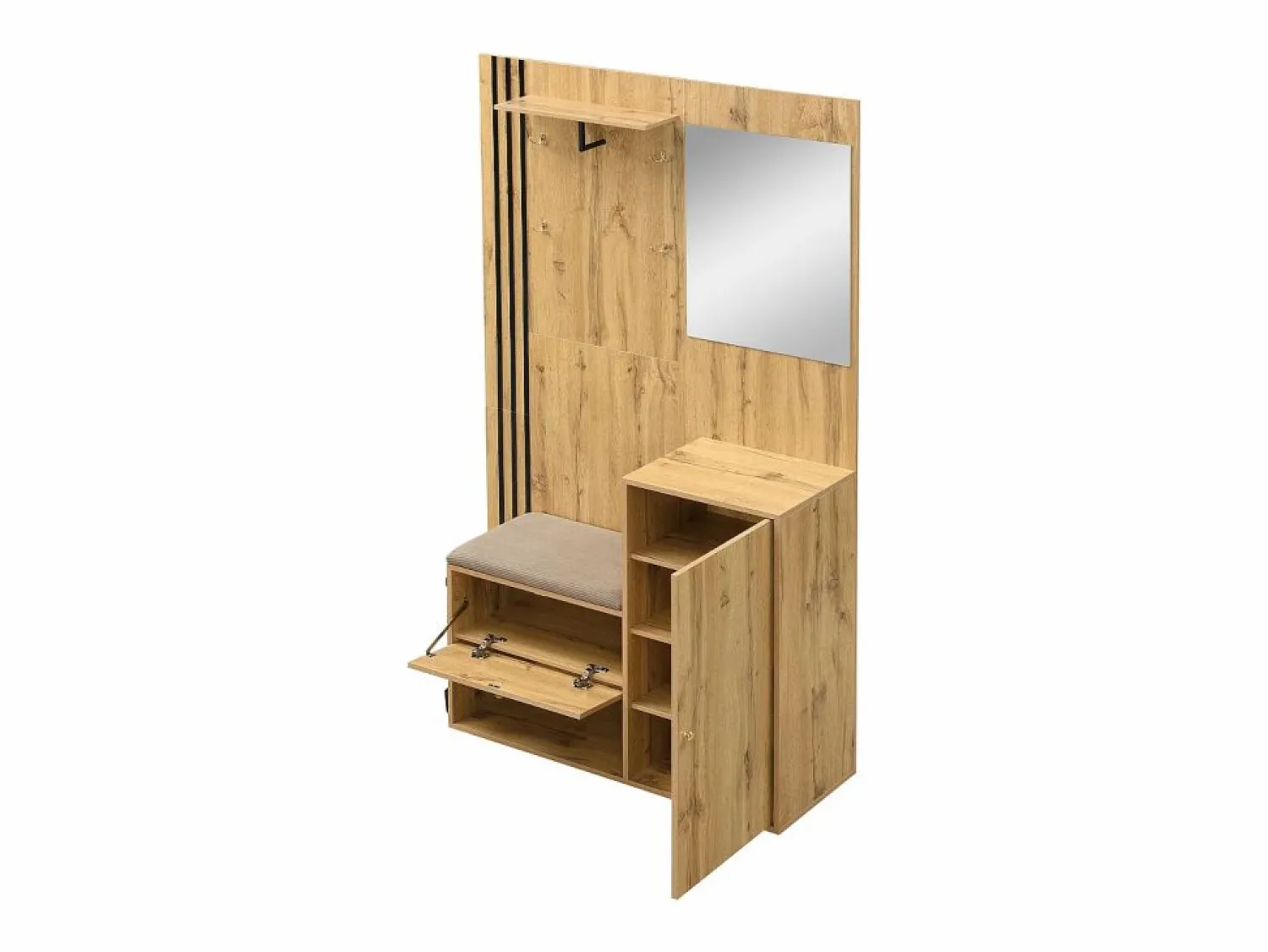 Hot OKWISH Perchero de madera con banco para zapatos, espejo y paragüero - para pasillos y entradas Color natural claro