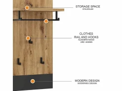 Discount Perchero de pared antracita 44x25.6x83 selena Perchero