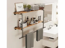 Best Fativo Perchero de pared con estantes, barra para colgar ropa, perchero de diseño 116x20,5x64,5cm Dorado