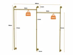 Hot Perchero de pared de metal , barra para colgar ropa, 205x190cm Dorado